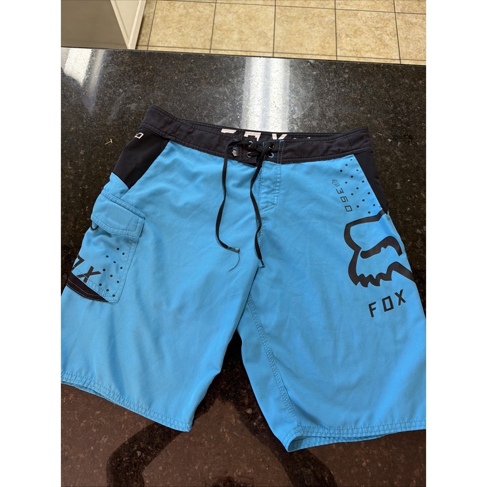 Fox Racing Men's Board Shorts Swimsuit Trunks Surfer Skater Sz 32 Blue Black 360